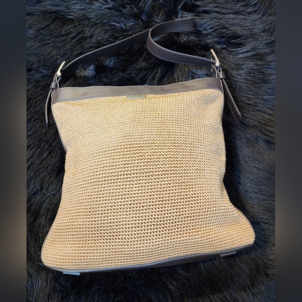 The Sak Elliott Lucca Shoulder Bag Brown Crochet Women's Purse Leather Trimmed - Picture 5 of 14